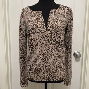 Time and Tru Leopard Print Button Up Knit Cardigan Sweater Women's Small‎ 4 - 6